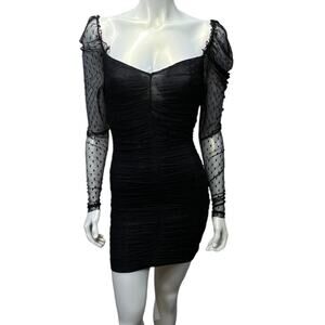 SHEIN Black Mesh Polka Dot Sleeve Bodycon Mini Dress Sweetheart Neck Party XS